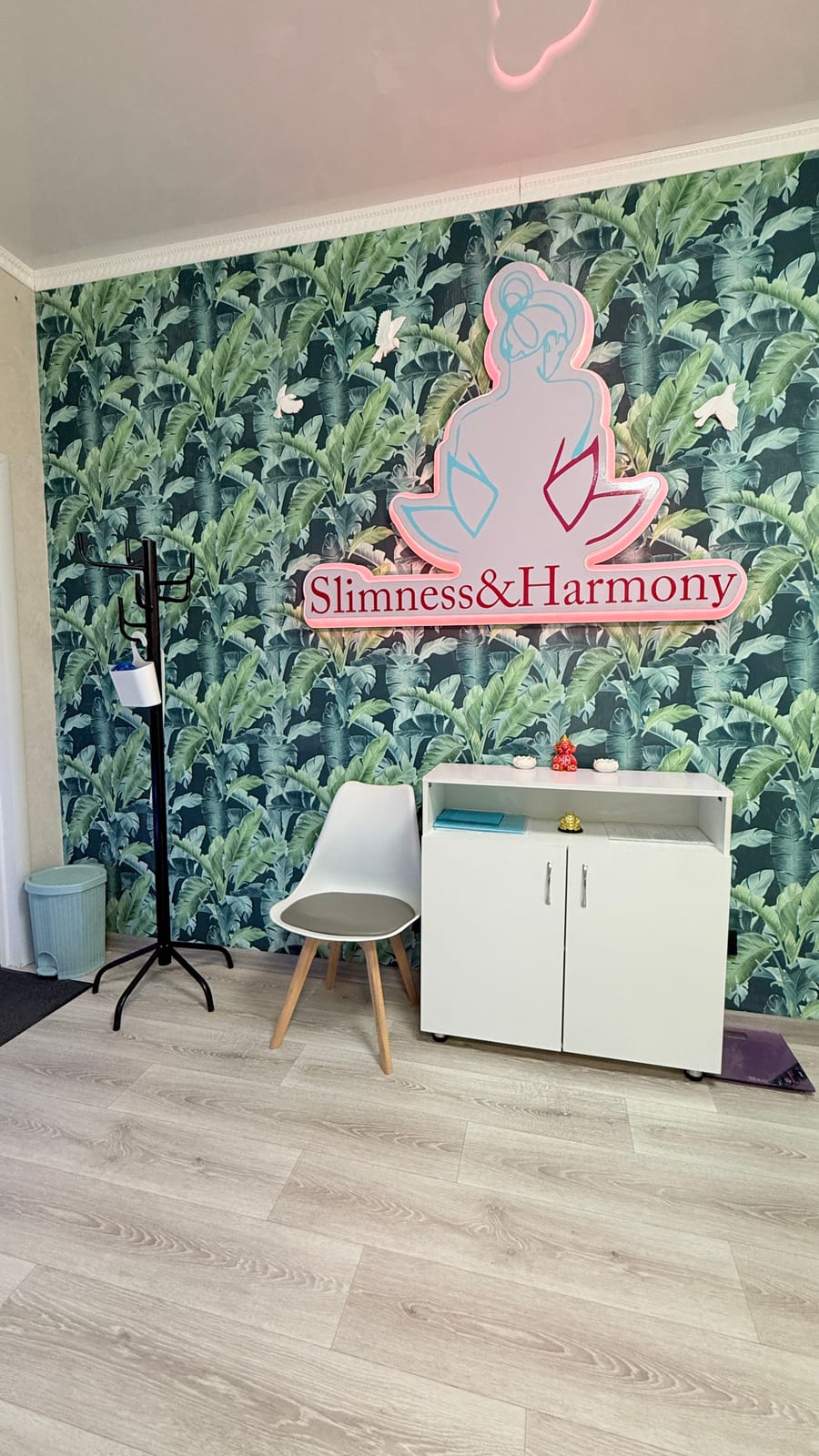 Фирменная стена студии Slimness & Harmony в Алматы